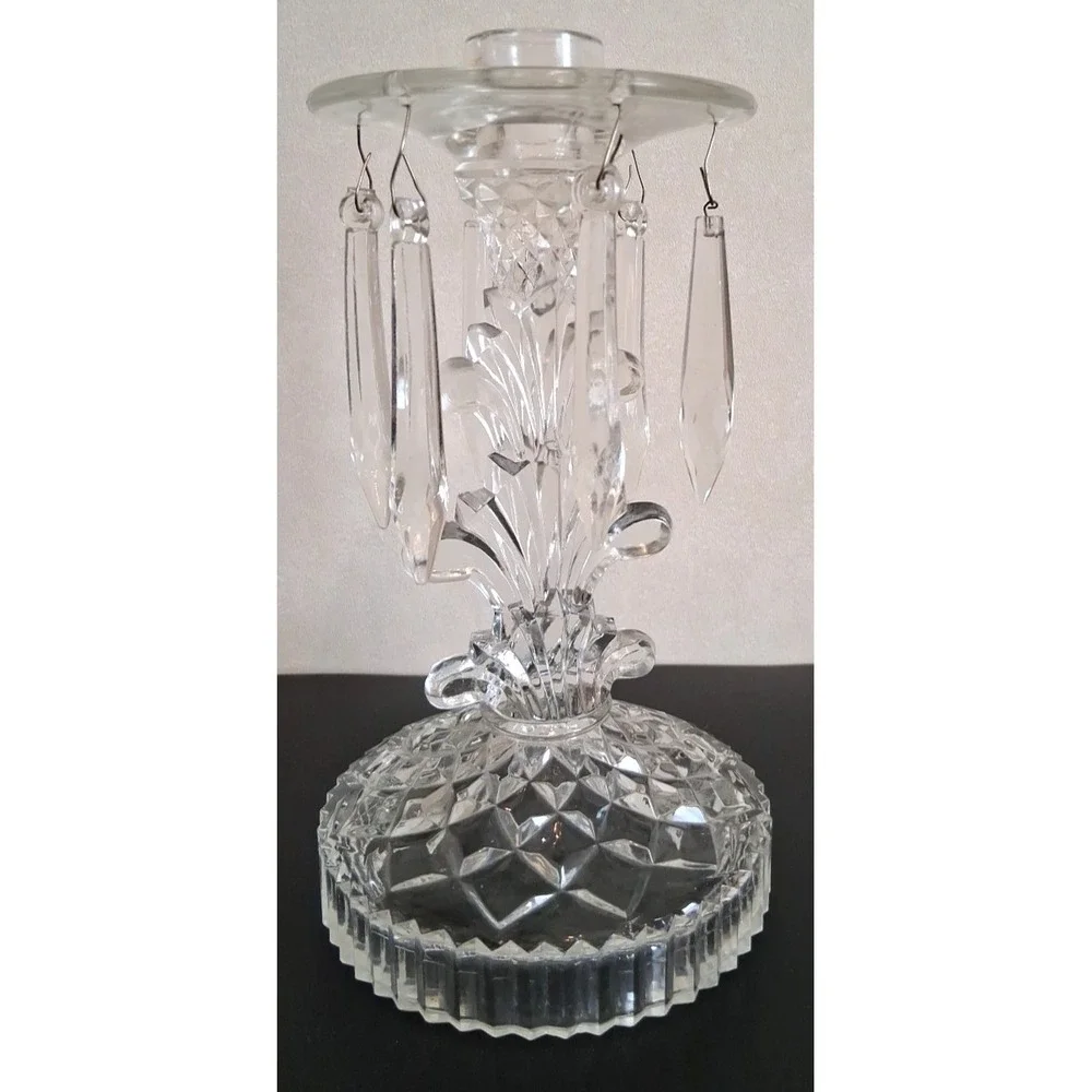 Vintage Pressed‎ Glass Candlestick with Prisms